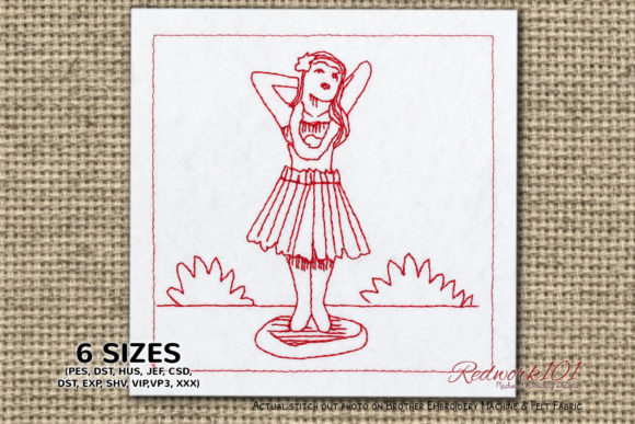 Hula Girl Redwork Design: A Delicate Touch for Holiday Products